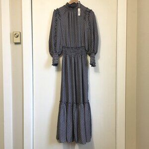 NWT Max Studio Bohemian Balloon Sleeve Mock Neck Maxi Dress XS
